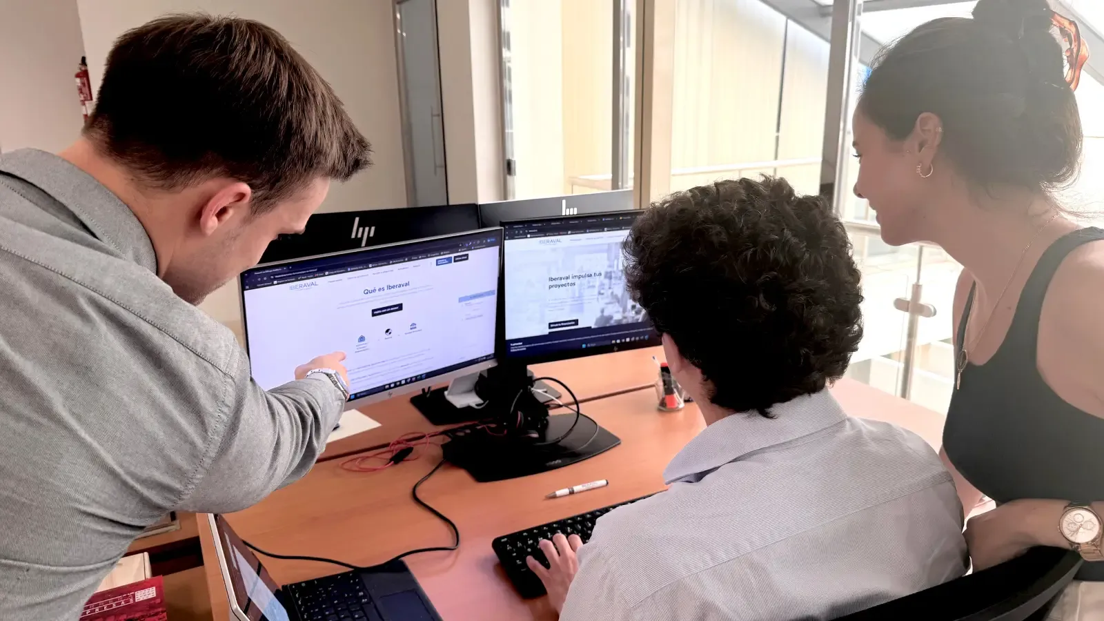 Varios usuarios observan algunas de las páginas del nuevo sitio web de Iberaval