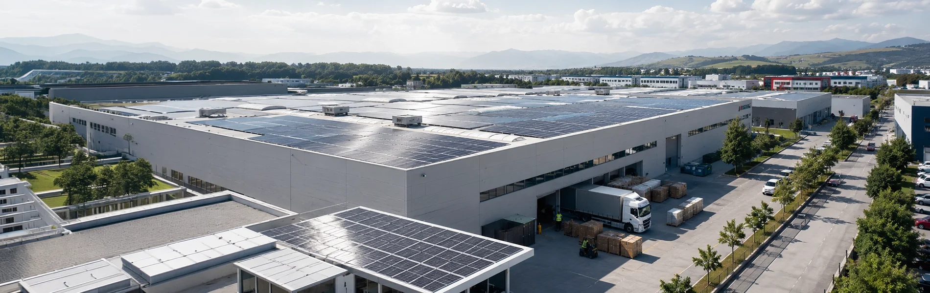 Instalación industrial con paneles solares, ejemplo de inversión sostenible financiada mediante programas de financiación bonificada.