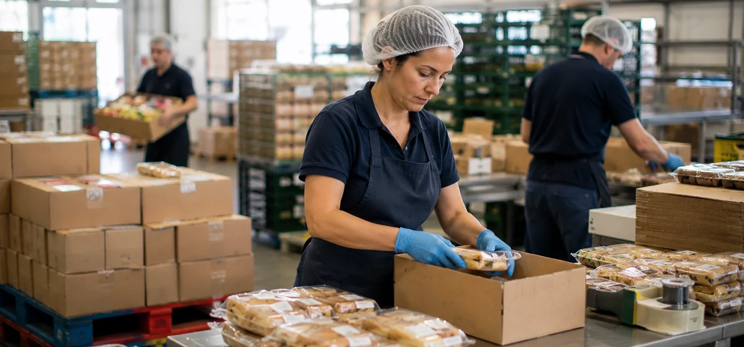 Empresa alimentaria preparando pedidos para clientes y expediciones