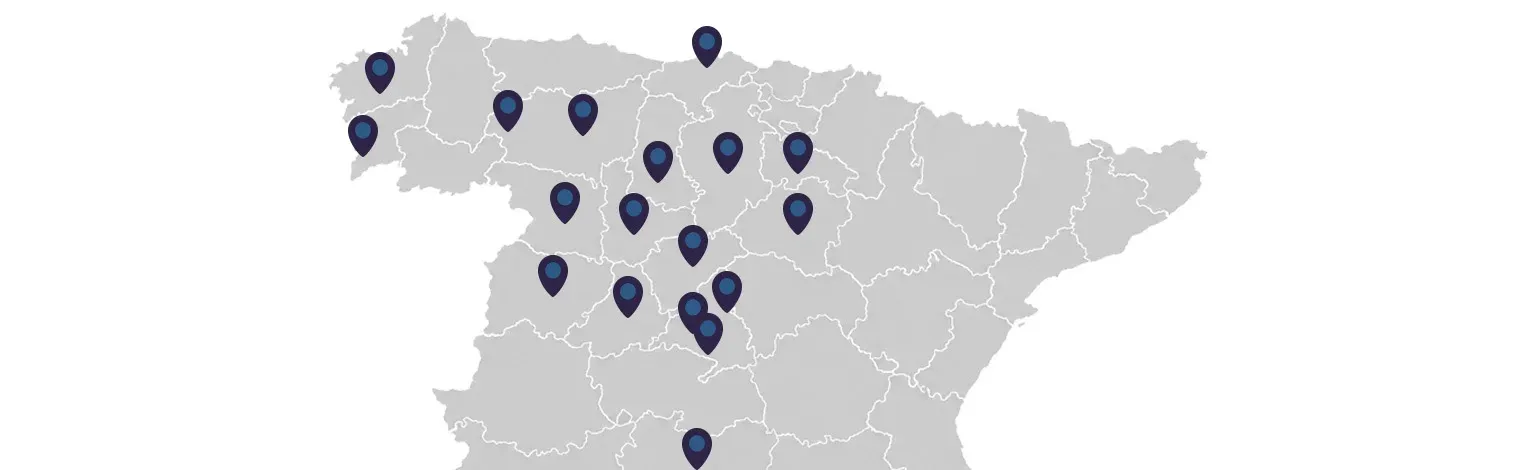 Mapa de España con la ubicación de la red de oficinas de Iberaval para la atención a empresas, autónomos y emprendedores