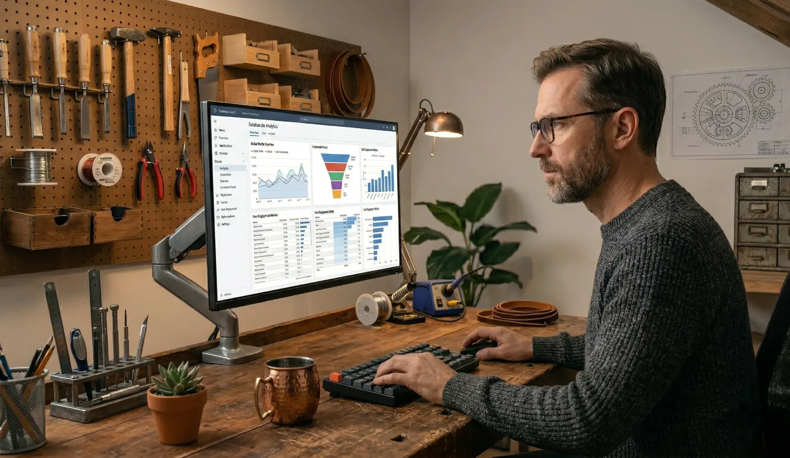 Un hombre observa una pantalla con gráficas y datos